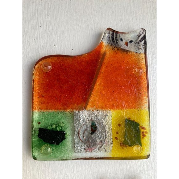 4 Art Glass Cat Kitten Decor Coaster Set Patchwork Boho Eclectic Multi Color 3.5 - Picture 10 of 14